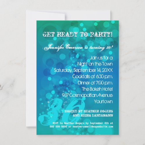 Trendy Blue Green Bokeh Party Invitation
