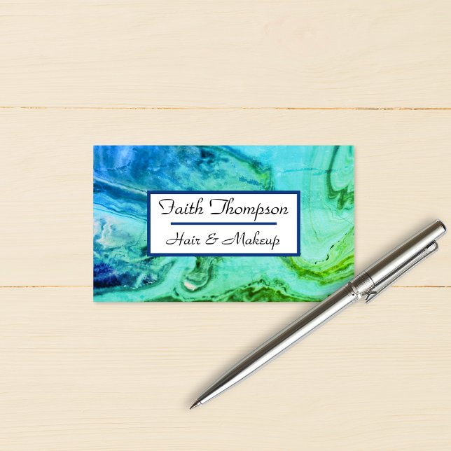 Trendy Blue Green Marble Hair Stylist Business Card (Trendy Blue Green Marble Hair Stylist Business Card)