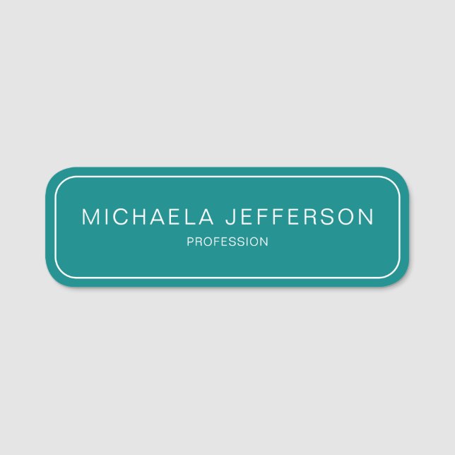 Trendy Blue-Green Teal & White Modern Professional Name Tag (Front)