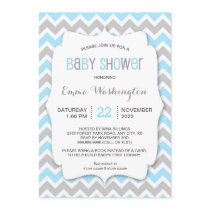 Trendy Blue Grey BOY Baby Shower invitation