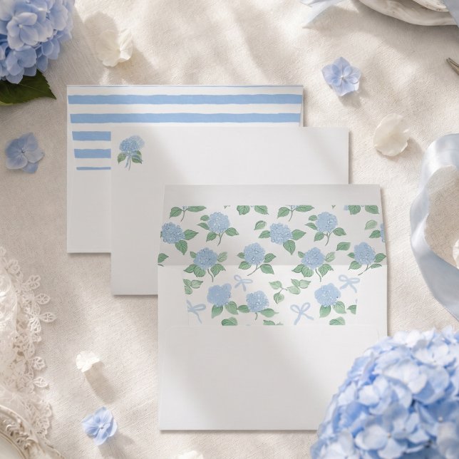 Trendy Blue Hydrangea and Bows Envelope (blue hydrangea envelopes
)
