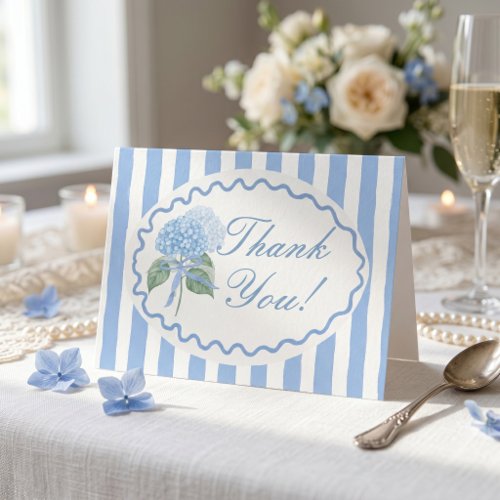 Trendy Blue Hydrangea Bridal Shower Letterpress Thank You Card