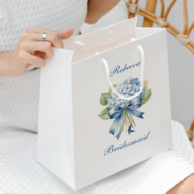 Trendy Blue Hydrangea Bridesmaid Proposal Medium Gift Bag (Blue Hydrangea Bouquet Bridesmaids Gift Bag)