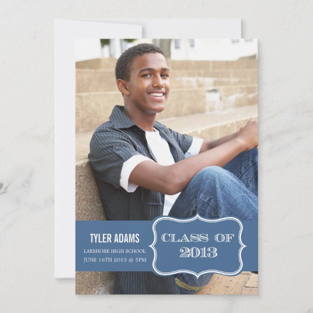 Trendy Blue Label Class of 2013 Graduation Card (Front)