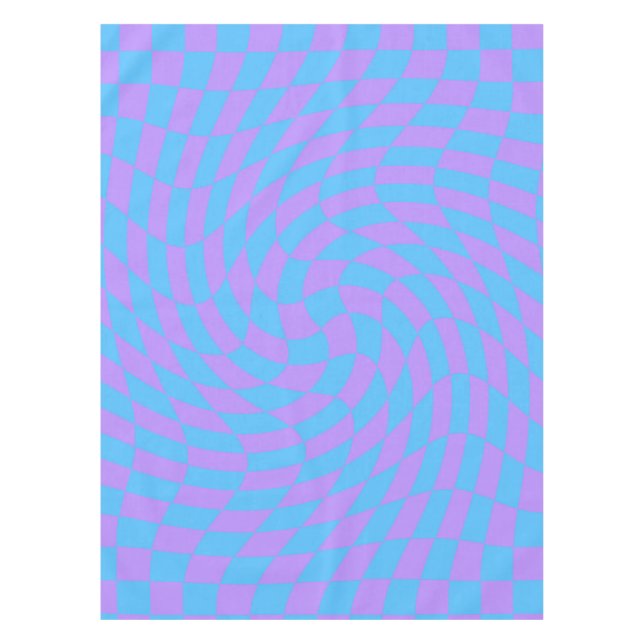 Trendy Blue & Lavender Purple Checkered Pattern   Tablecloth (Front)