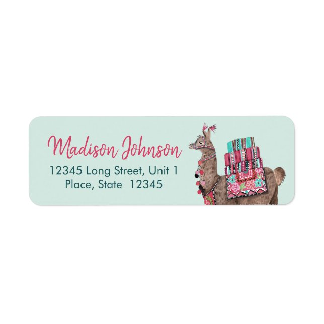 Trendy blue Llama | Baby Shower Label (Front)