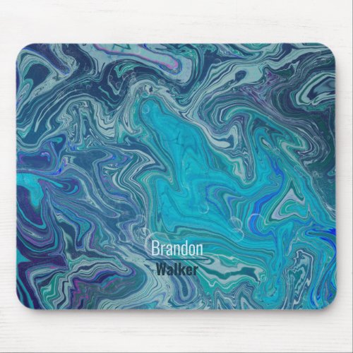 Trendy blue marbling design mouse pad