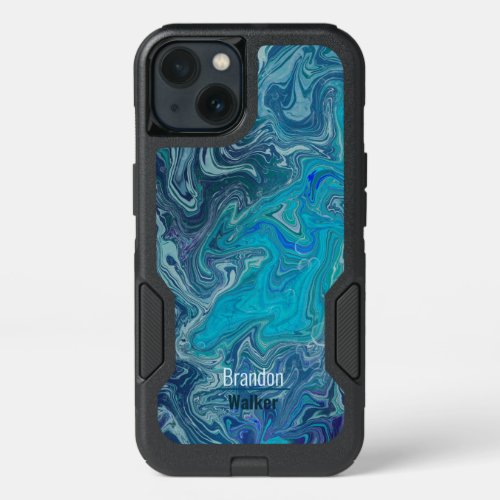 Trendy blue marbling design iPhone 13 case