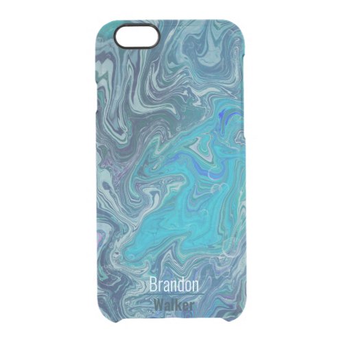 Trendy blue marbling design clear iPhone 66S case