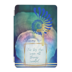 Trendy Blue Mauve Green Bible Nautilus Gold Cross iPad Mini Cover