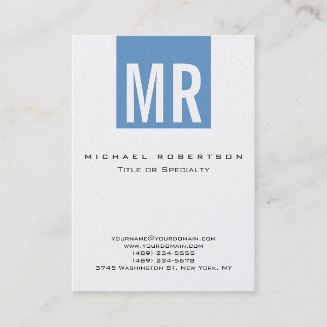 Trendy Blue Monogram Stripe Business Card (Front)
