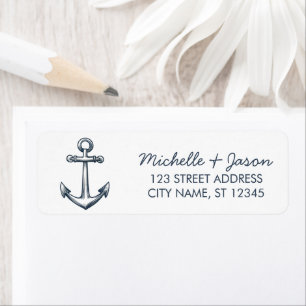 Trendy Blue Nautical Anchor Wedding Return Address Label