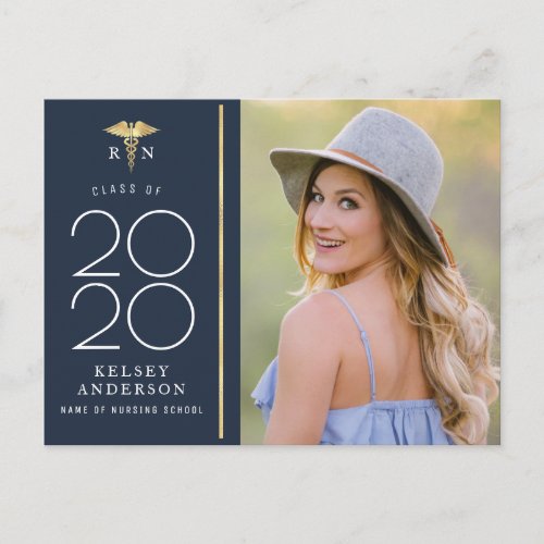 trendy blue nursing school graduation announcement postcard