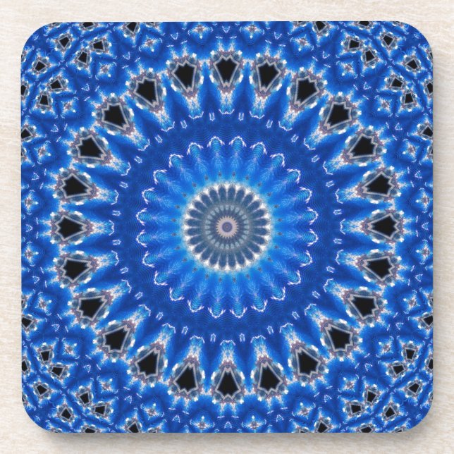 Trendy Blue Pattern Tropical Island Boho Beverage Coaster (Front)