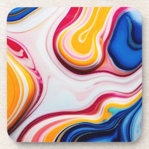 Trendy Blue Pink yellow white faux marble Beverage Coaster