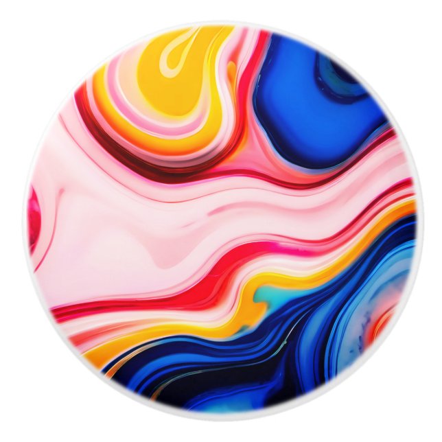 Trendy Blue Pink yellow white faux marble Ceramic Knob (Front)