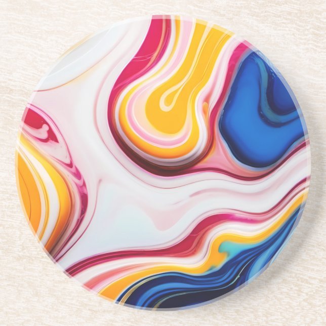 Trendy Blue Pink yellow white faux marble Coaster (Front)