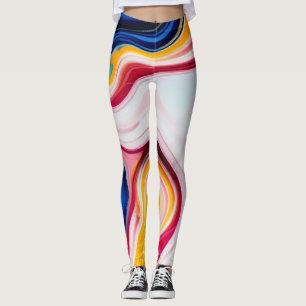 Trendy Blue Pink yellow white faux marble Leggings