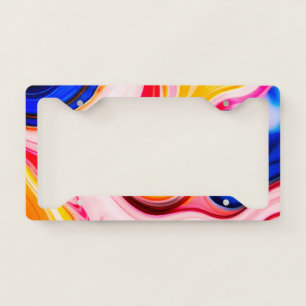 Trendy Blue Pink yellow white faux marble License Plate Frame