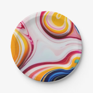 Trendy Blue Pink yellow white faux marble Paper Plates