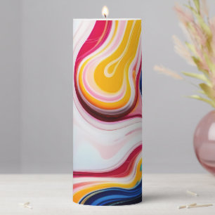 Trendy Blue Pink yellow white faux marble Pillar Candle