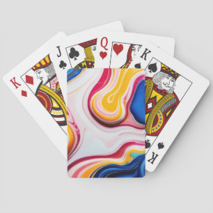 Trendy Blue Pink yellow white faux marble Poker Cards