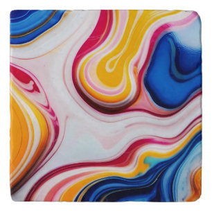 Trendy Blue Pink yellow white faux marble Trivet