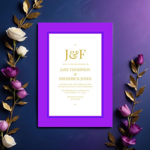 Trendy Blue Purple Gold and Black Wedding Invitation