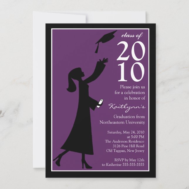 Trendy Blue & Purple Graduation Invitation (Front)