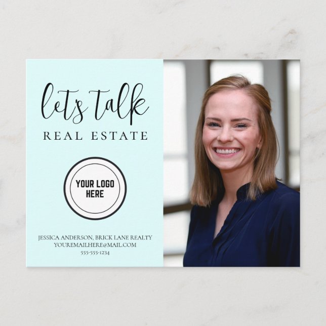 Trendy Blue Real Estate Marketing Add Logo Postcard (Front)
