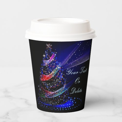 Trendy Blue Red Glittery Christmas Tree Paper Cup