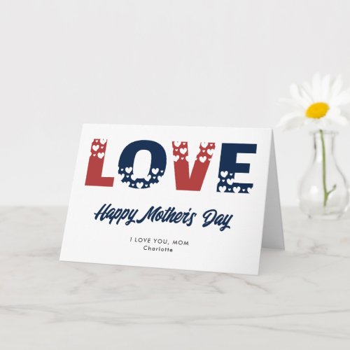 Trendy Blue Red Hearts Photo Mothers Day Card