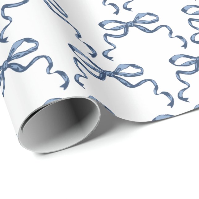 Trendy blue ribbon bows  wrapping paper (Roll Corner)
