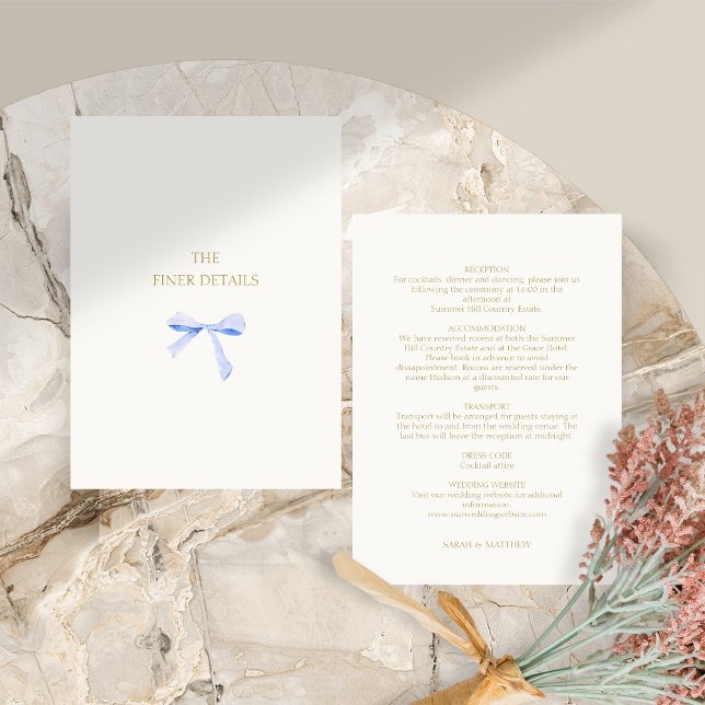 Trendy Blue Ribbon Wedding Details Enclosure Card (Creator Uploaded)