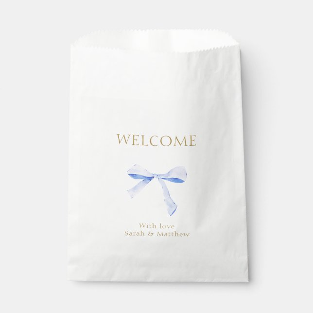 Trendy Blue Ribbon Wedding  Favor Bag (Front)