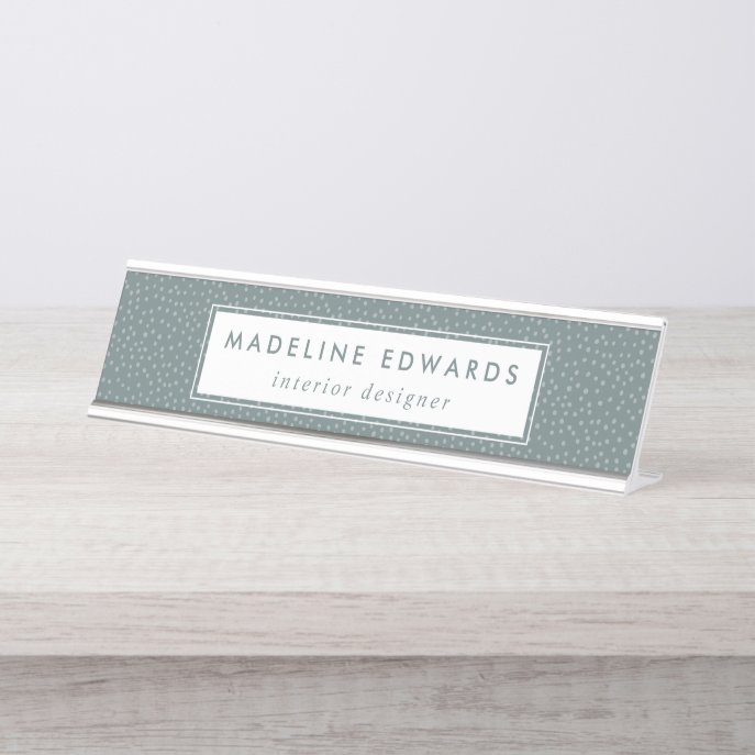 Trendy Blue Sage Tiny Dot Pattern Personalized Desk Name Plate