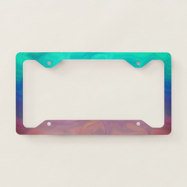 Trendy Blue Seagreen Orange Abstract Pattern License Plate Frame (Front)