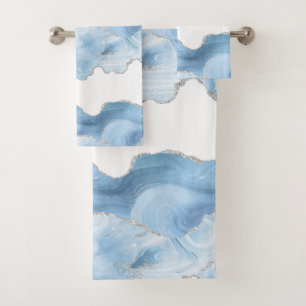 Trendy Blue Silver Agate Bath Towel Set