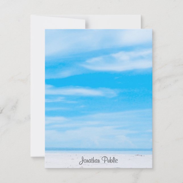 Trendy Blue Sky White Clouds Handwritten Template (Front)
