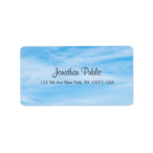 Trendy Blue Sky White Clouds Modern Calligraphy Label