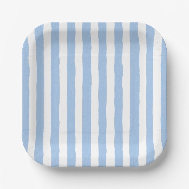 Trendy Blue Stripe  Paper Plates (Front)