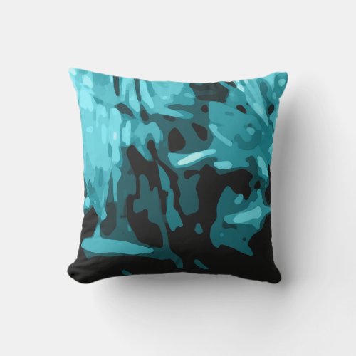 Trendy Blue Teal Aqua Camo Abstract Pattern Outdoor Pillow