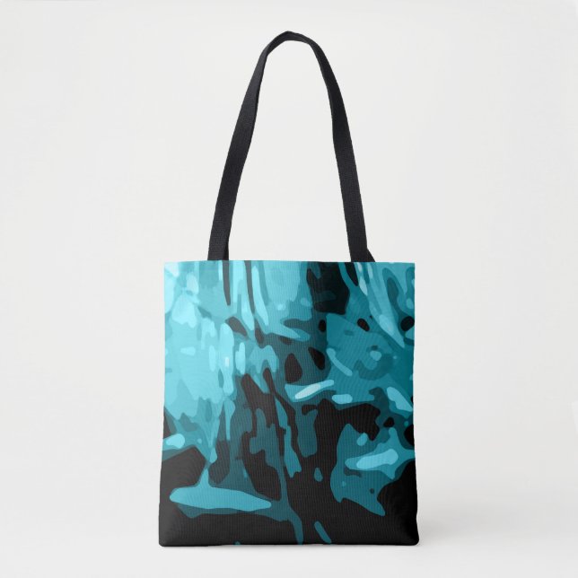 Trendy Blue Teal Aqua Camo Pattern Tote Bag (Front)