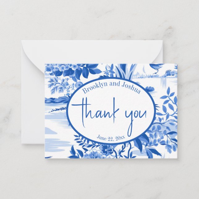 Trendy Blue Toile Special Occasion Thank You Note (Front)