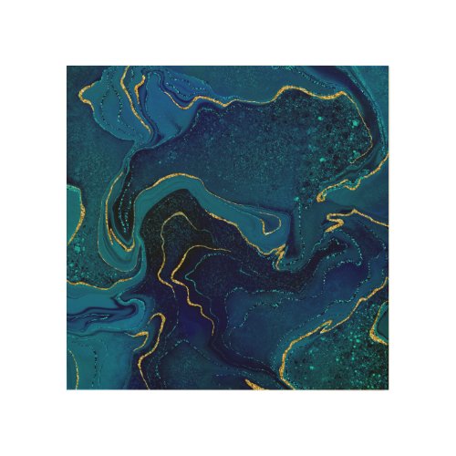 Trendy blue turquoise marbling design wood wall art