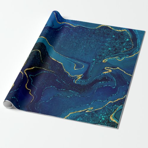 Trendy blue turquoise marbling design wrapping paper
