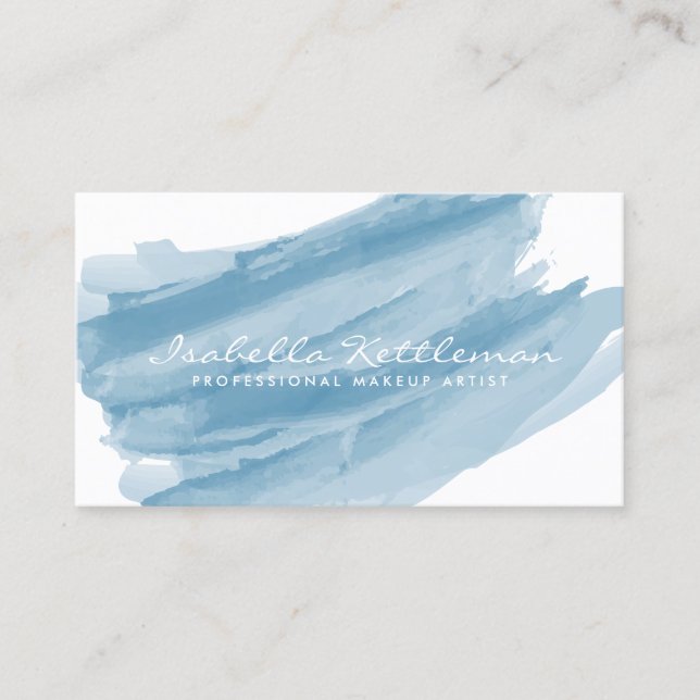 Trendy Blue Watercolor Business Card (Front)
