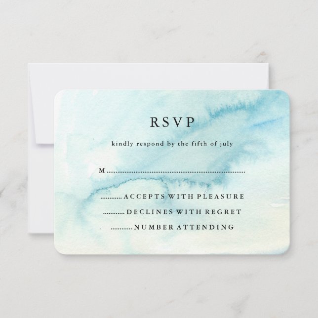 Trendy Blue Watercolor Look Bat Mitzvah RSVP (Front)