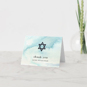 Trendy Blue Watercolor Look Thank You Card