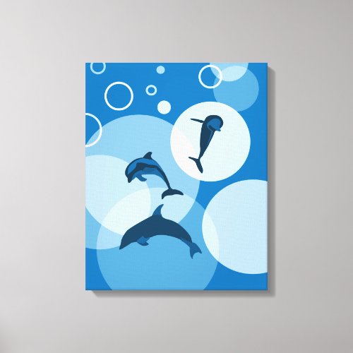 Trendy Blue Wave Jumping Dolphins Canvas Print